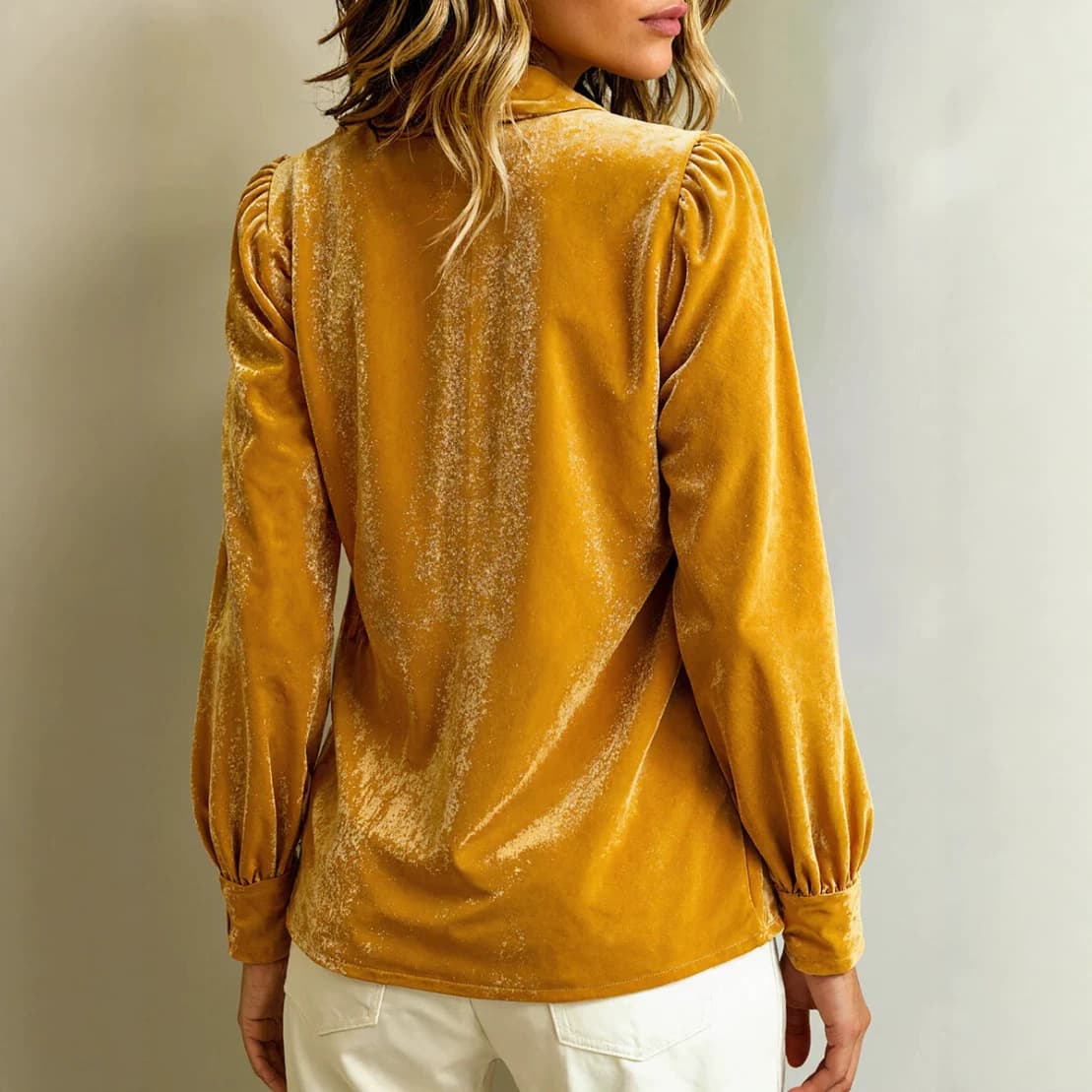Velvet Puff Sleeve Blouse
