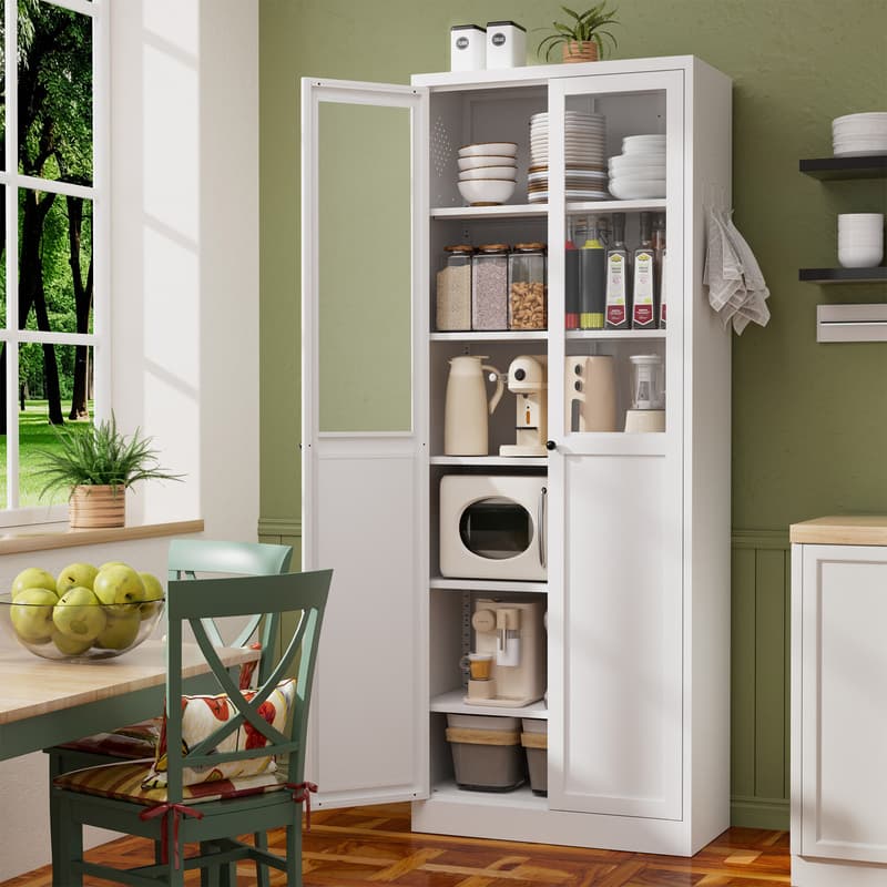 72-Inch White Metal Pantry Cabinet