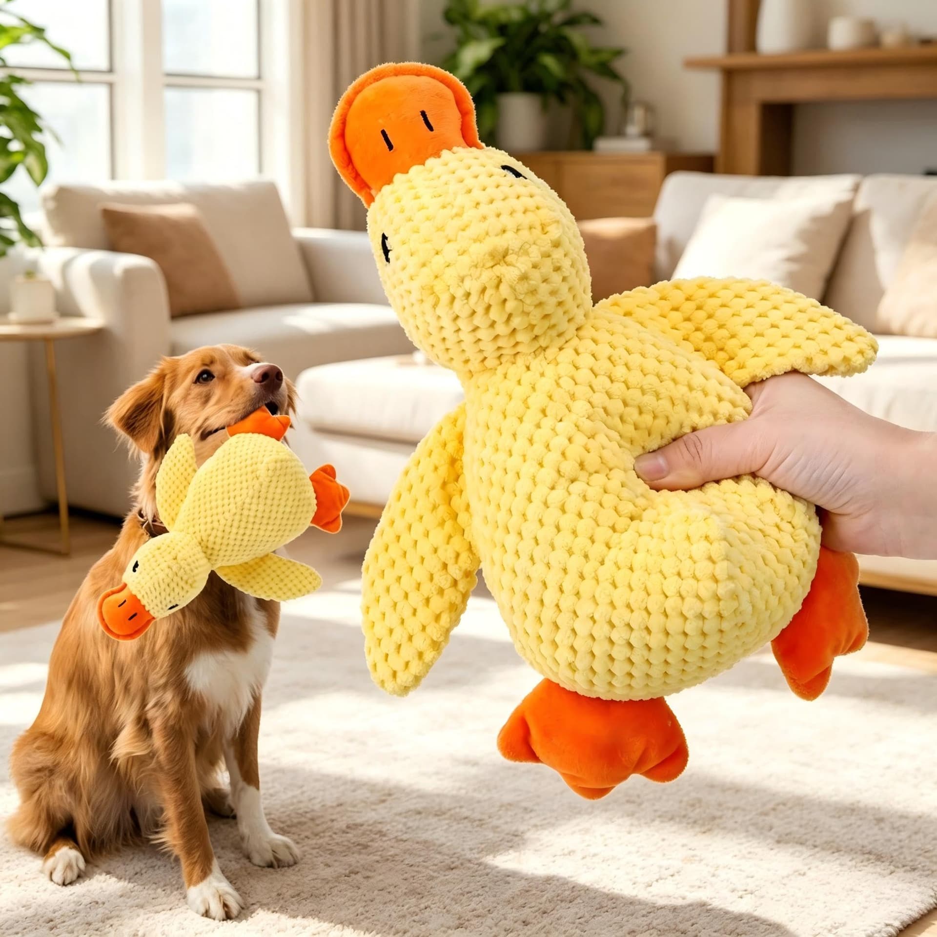 Yellow Plush Squeaky Duck Pet Toy