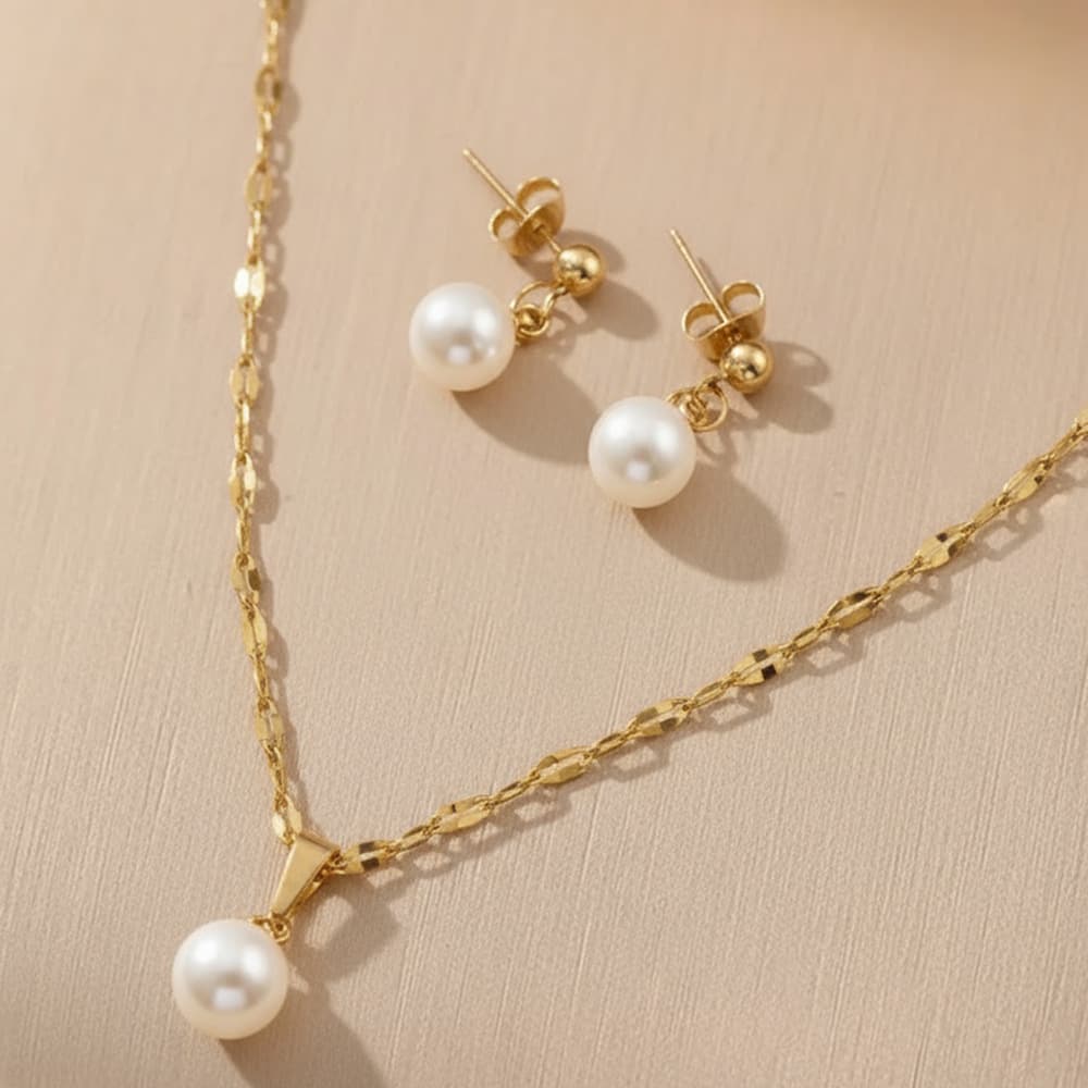 Pearl Pendant Necklace Earring Set