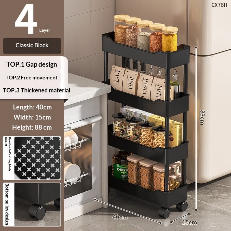 Ultra-Narrow Kitchen Storage Cart Wheels