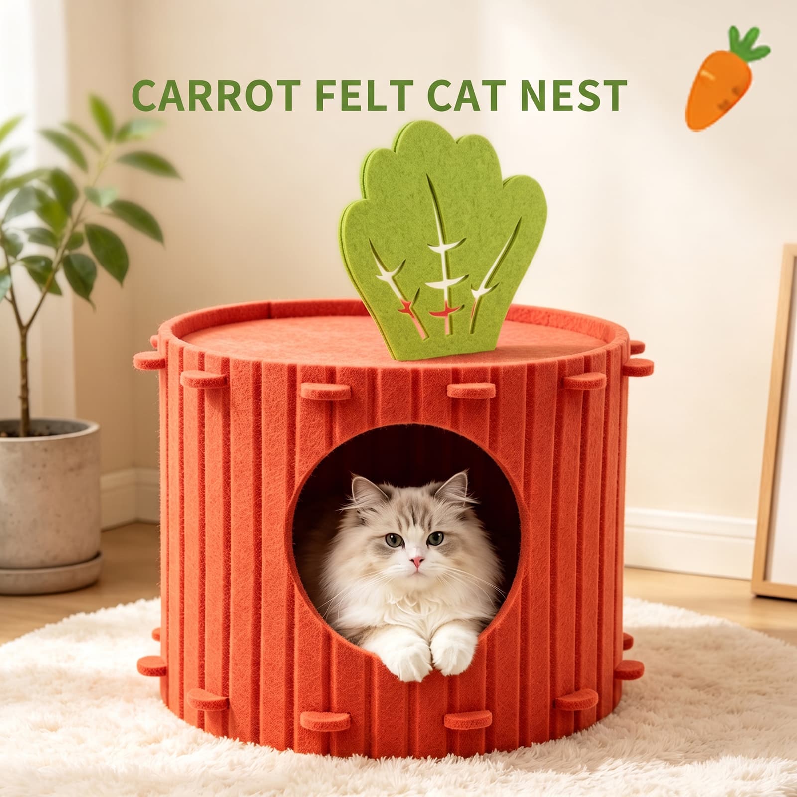 Cozy Carrot Felt Cat Cave Bed