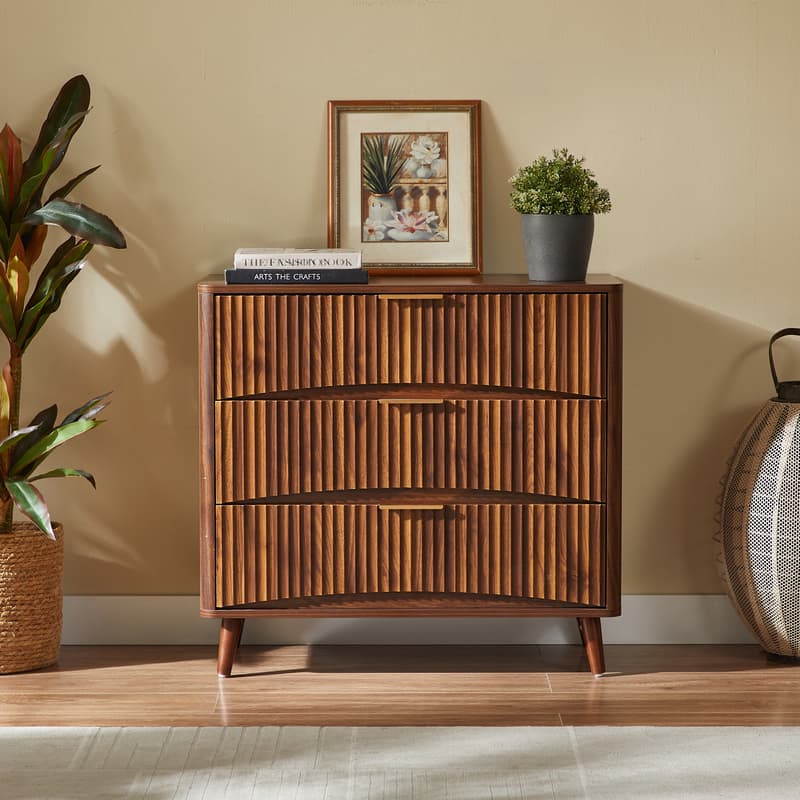 Mid-Century Fluted 3-Drawer Dresser