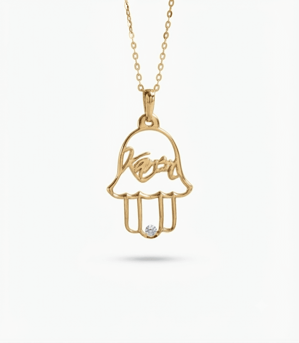 Custom Hamsa Hand Name Necklace