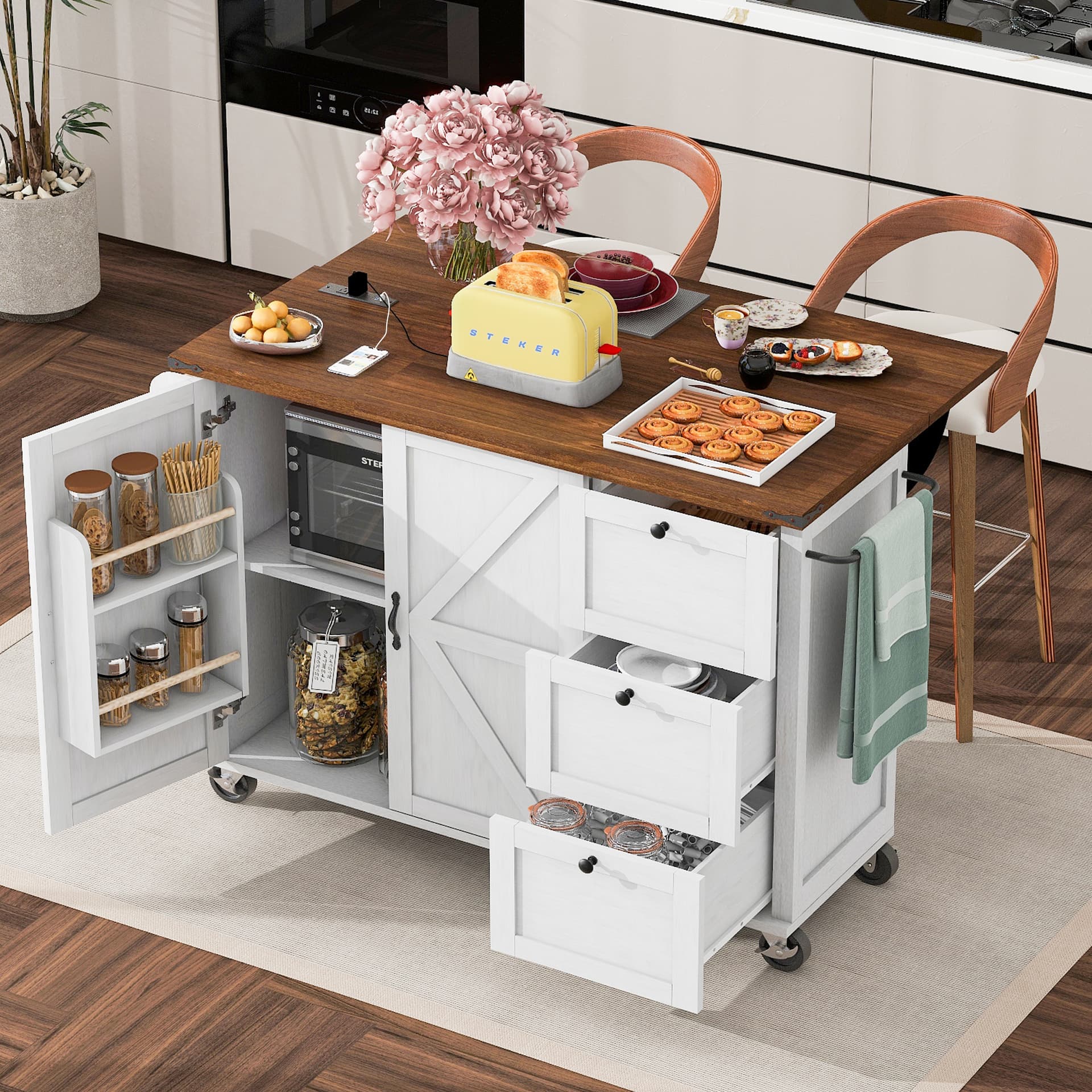 Farmhouse Rolling Kitchen Island