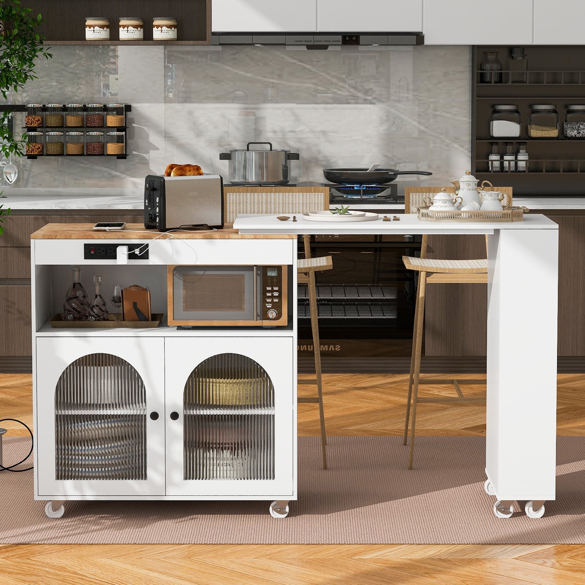 Mobile Kitchen Island With LED Lights