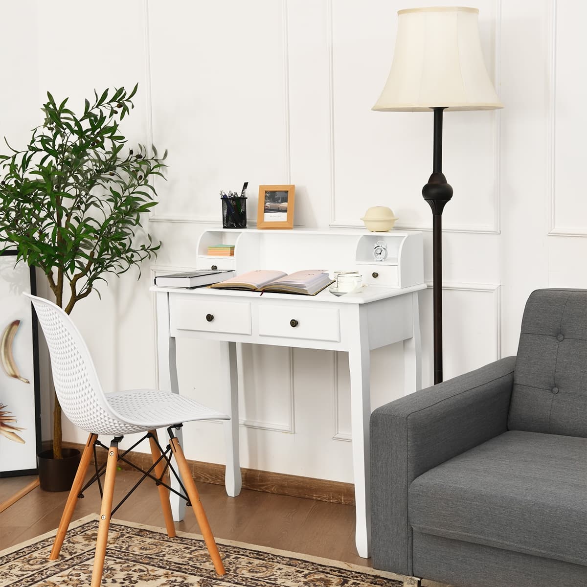 Two-Tier White Vanity Desk