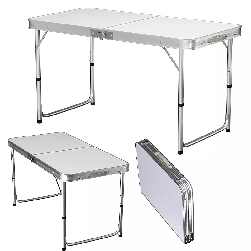 4ft Collapsible Height-Adjustable Aluminium Table for Camping Barbecue, with Handle Outdoor Garden Picnic Travel Weatherproof
