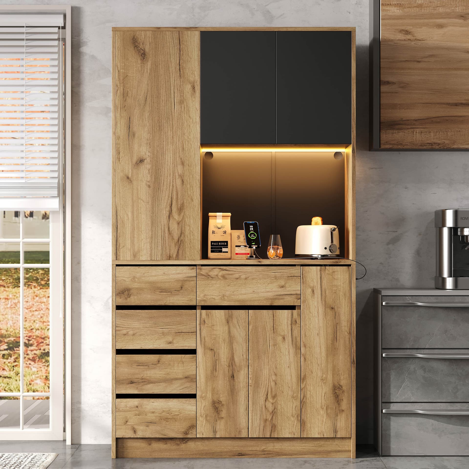 Tall Kitchen Cabinet LED Spice Rack
