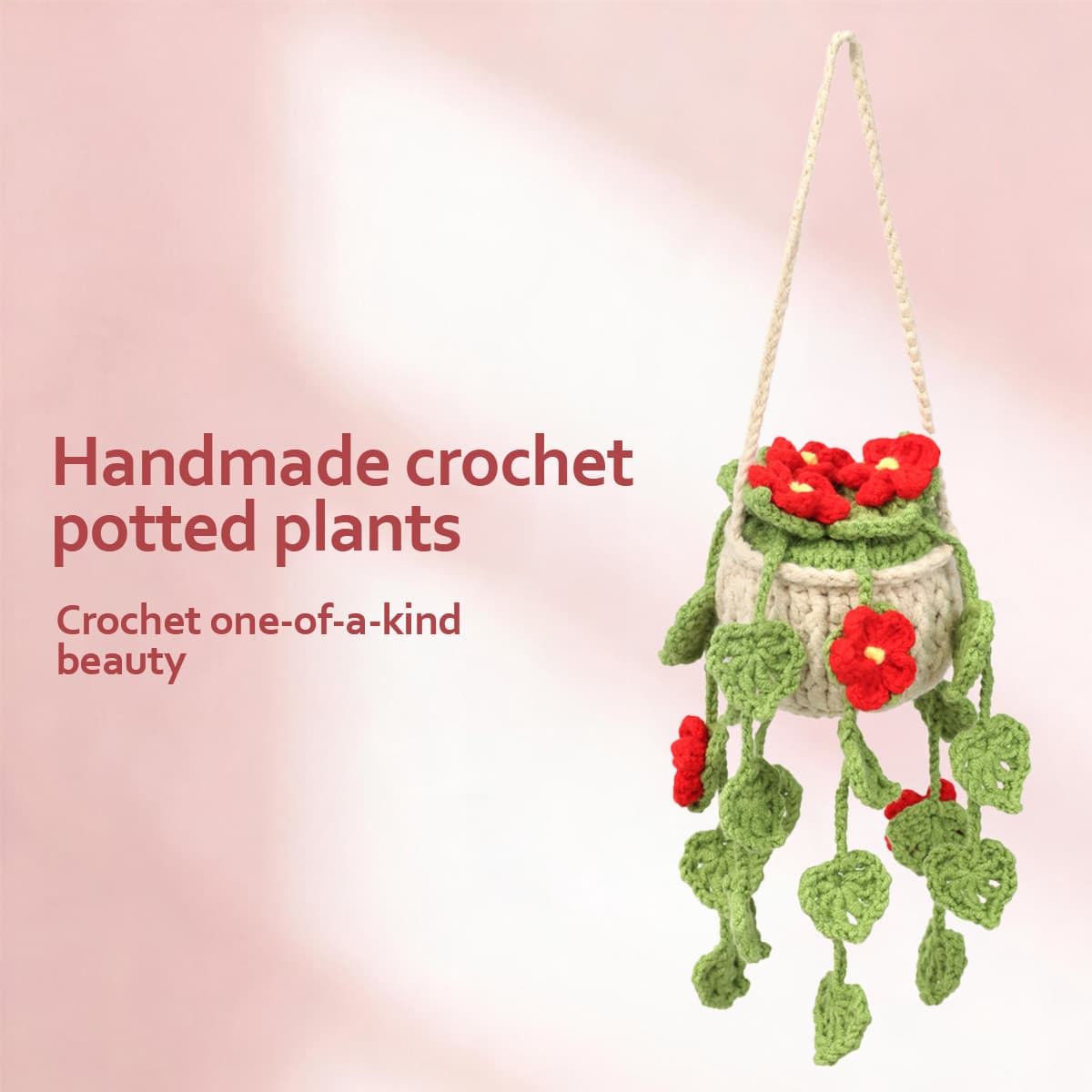 Crochet Red Blossom Hanging Decor