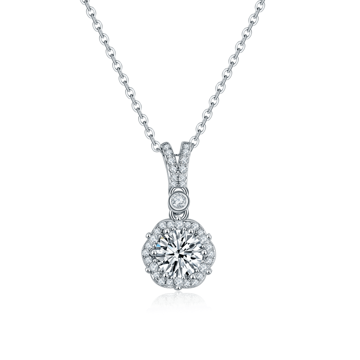 Moissanite Round Halo Necklace