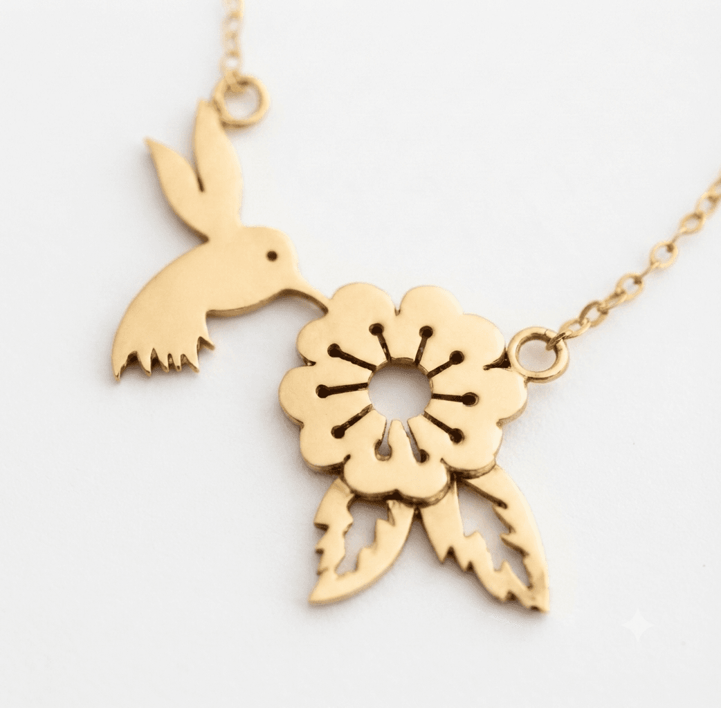 Hummingbird Flower Gold Necklace