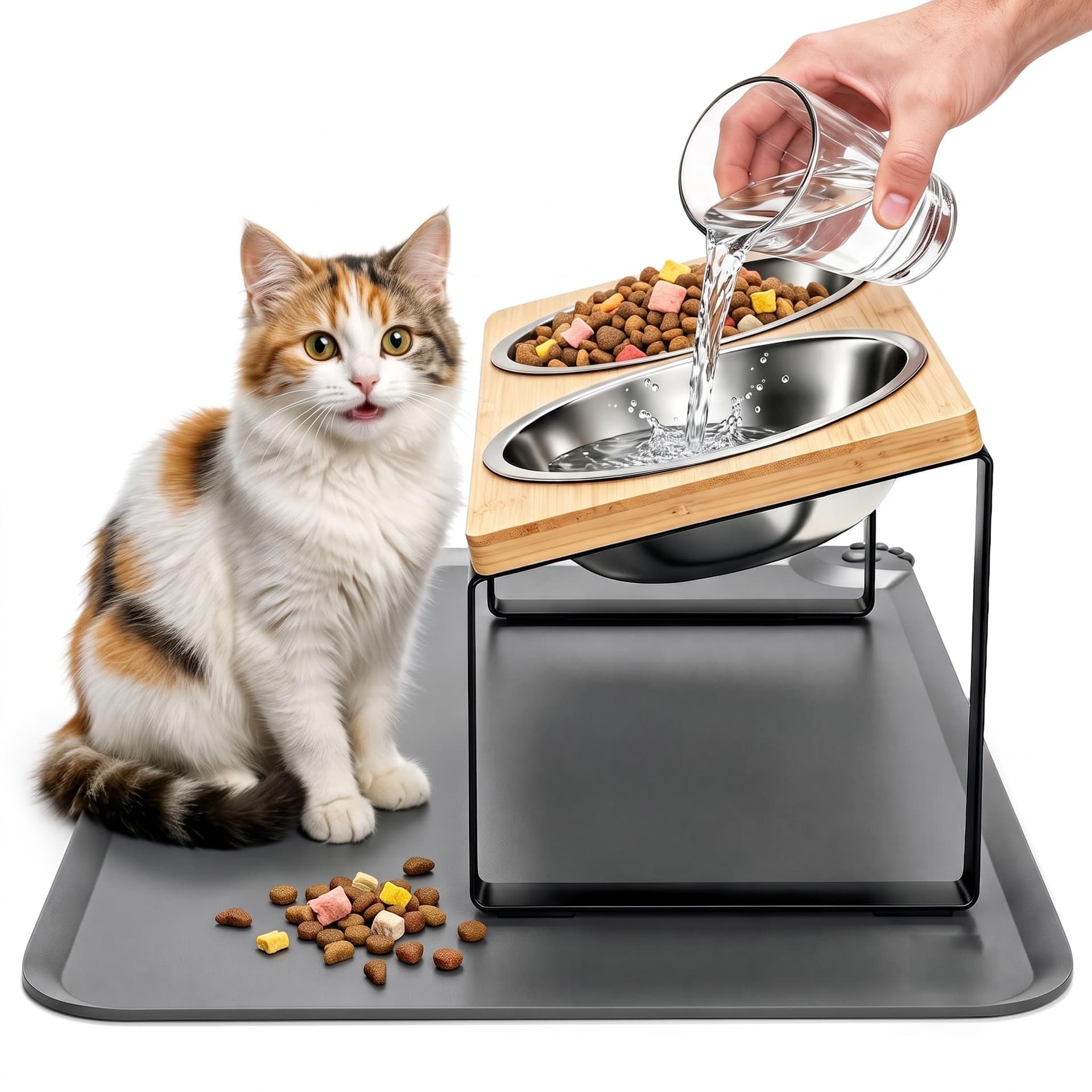 Elevated Tilted Cat Feeder Set
