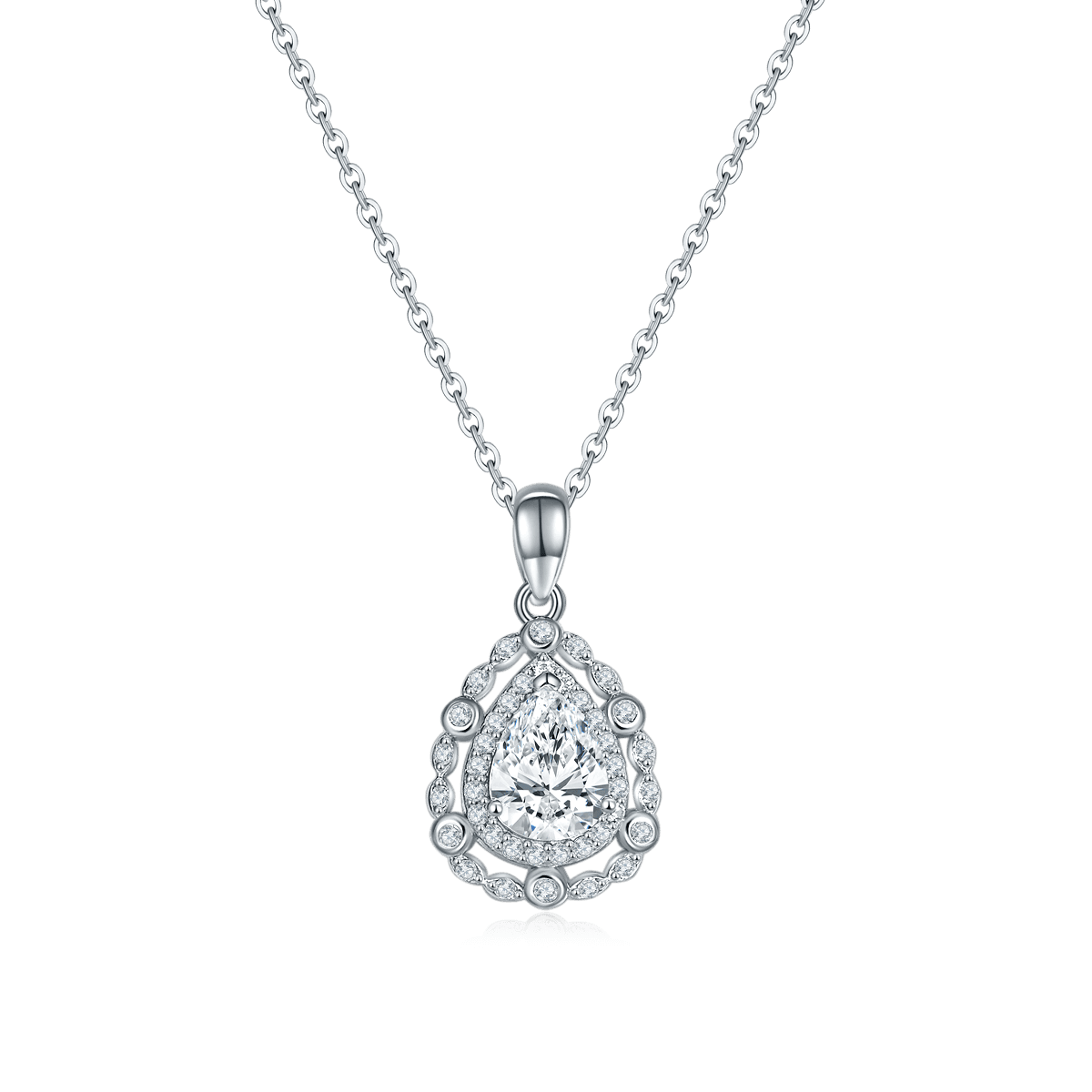 Moissanite Pear Halo Necklace