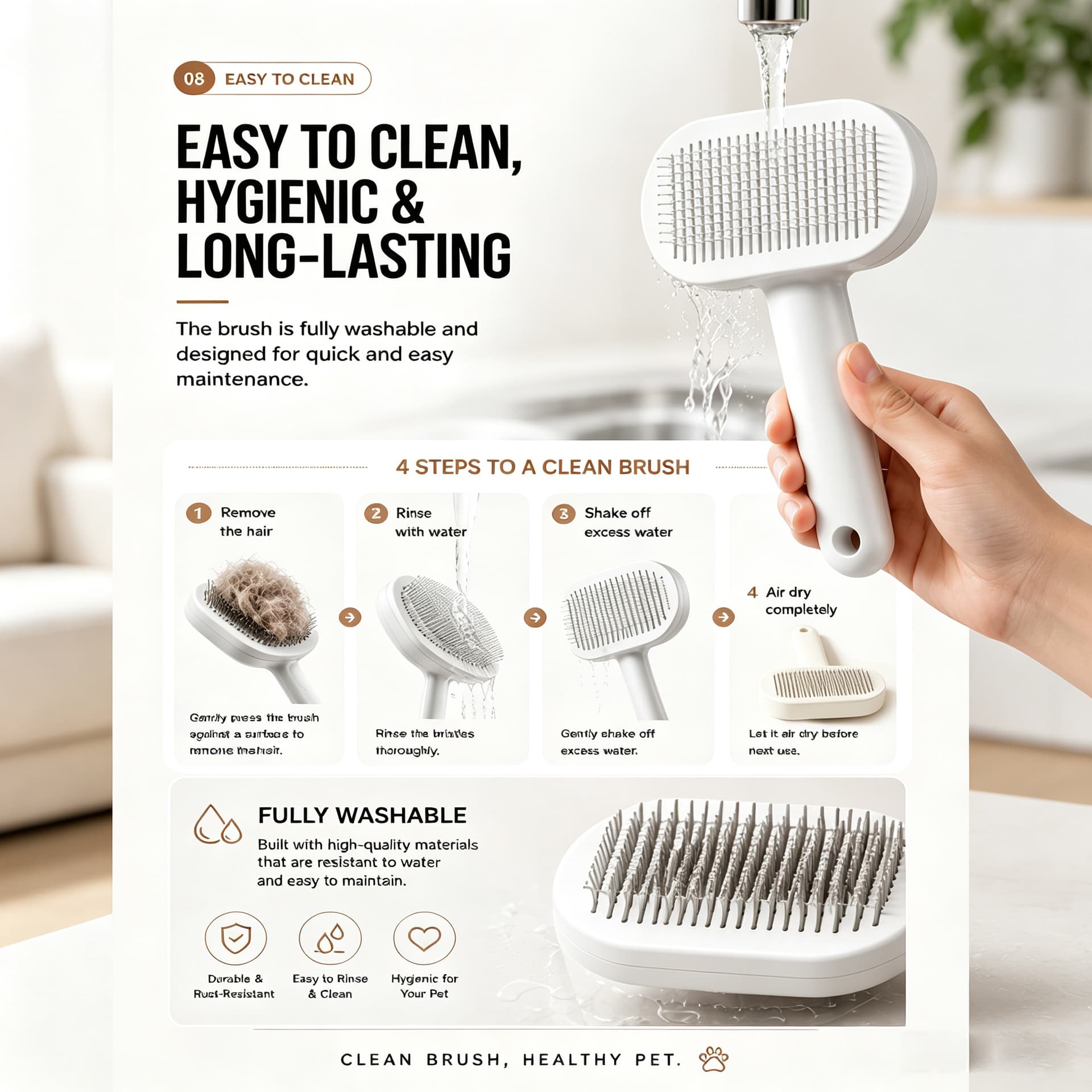 Pet Slicker Brush Self-Cleaning
