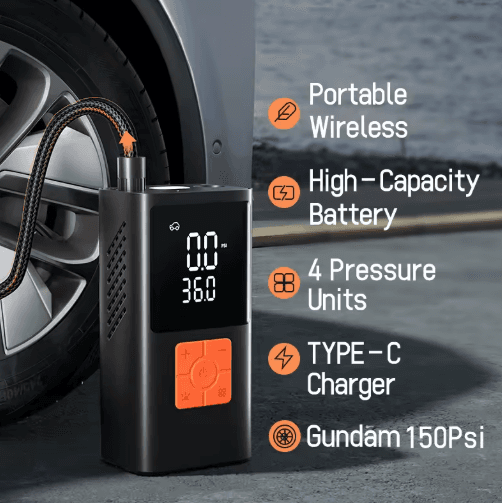 3 In 1 Portable Air Compressor And Tire Inflator, 150 PSI, Emergency Power Bank And LED Light, USB C Rechargeable, Suitable For Car