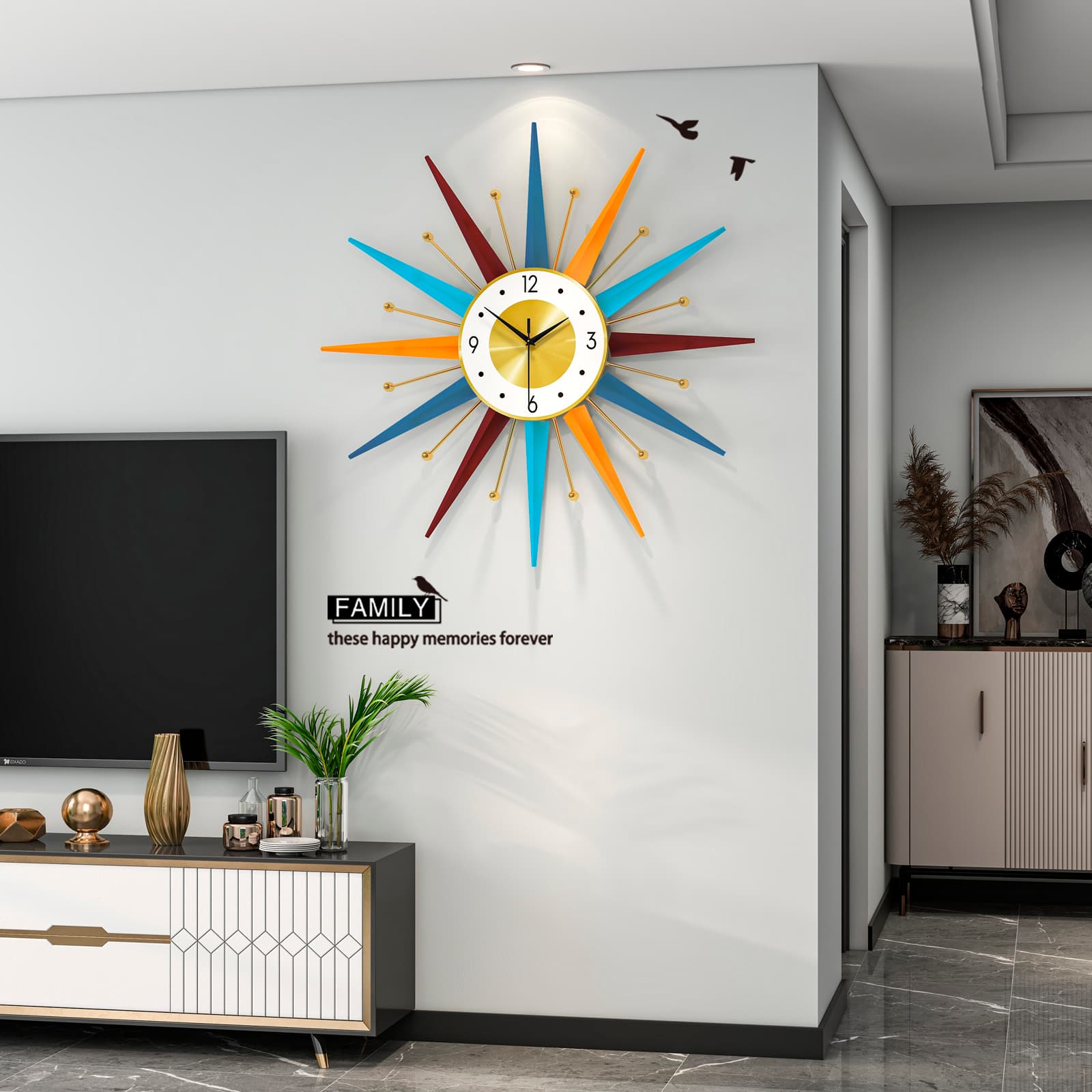 Modern Sunburst Metal Clock