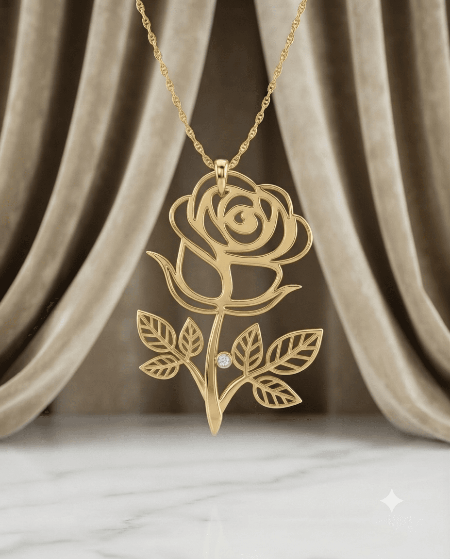 Custom Rose Flower Name Necklace