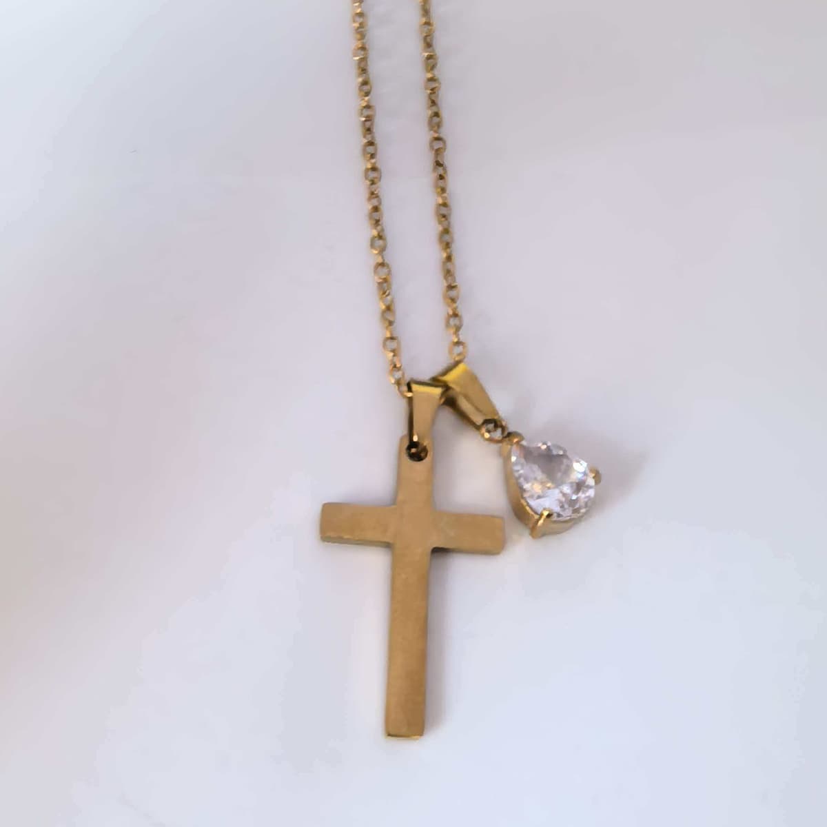 Stainless Steel Cross Rhinestone Pendant Necklace, Simple Polished Cross Clavicle Chain, European And American Religious Belief Accessory