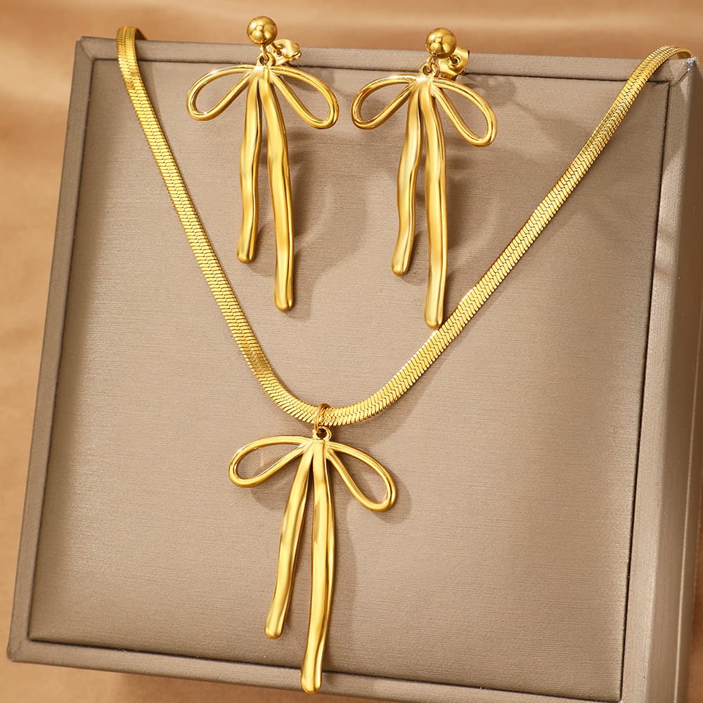 Bow Herringbone Chain Jewelry Set
