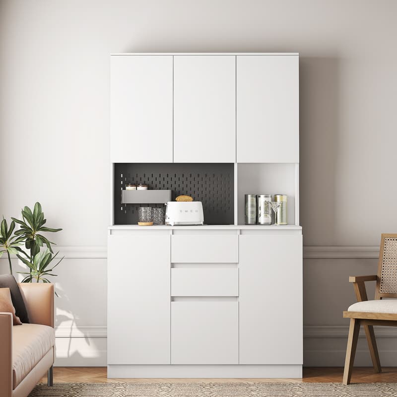 White Pantry Cabinet LED Storage