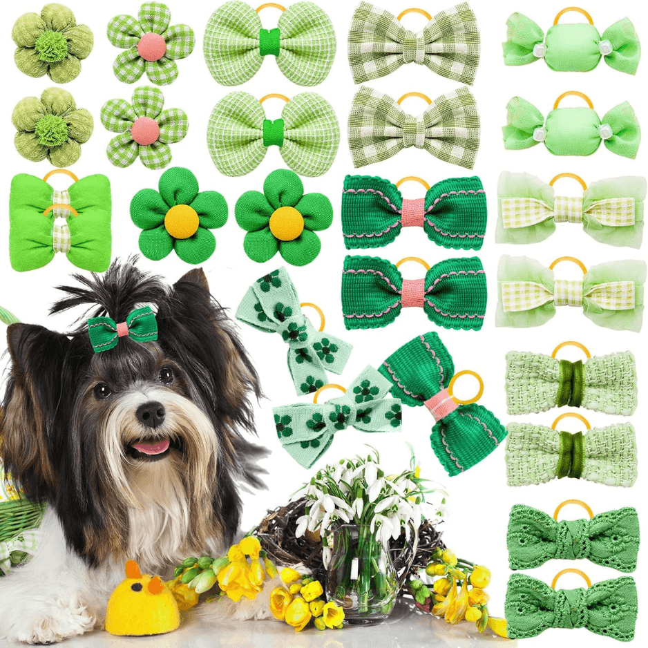 Green Dog Hair Bows Set