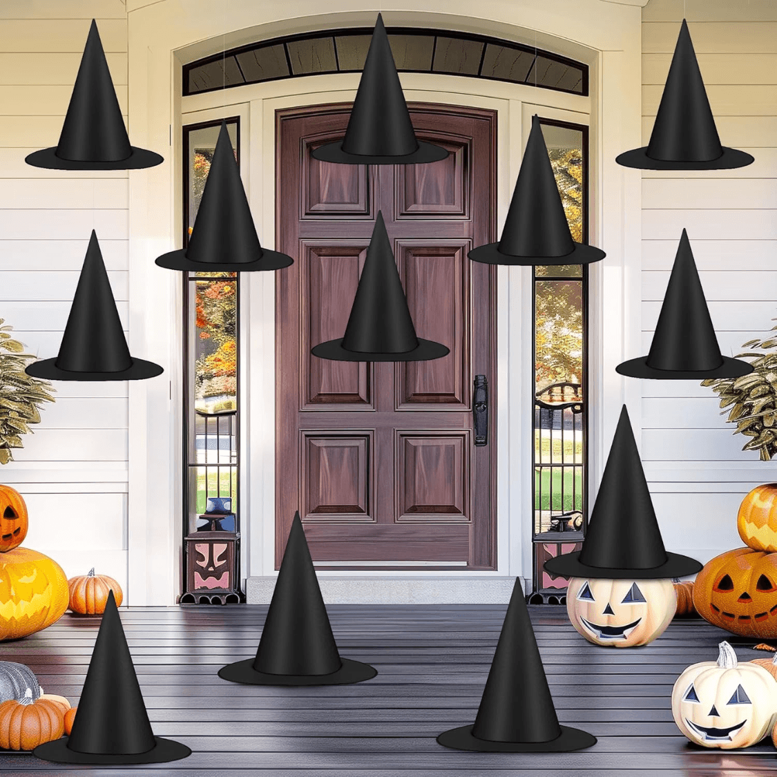 12-Piece Black Hanging Witch Hats