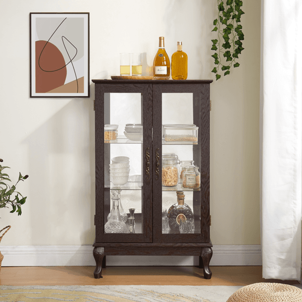 Lighted Cherry Curio Cabinet
