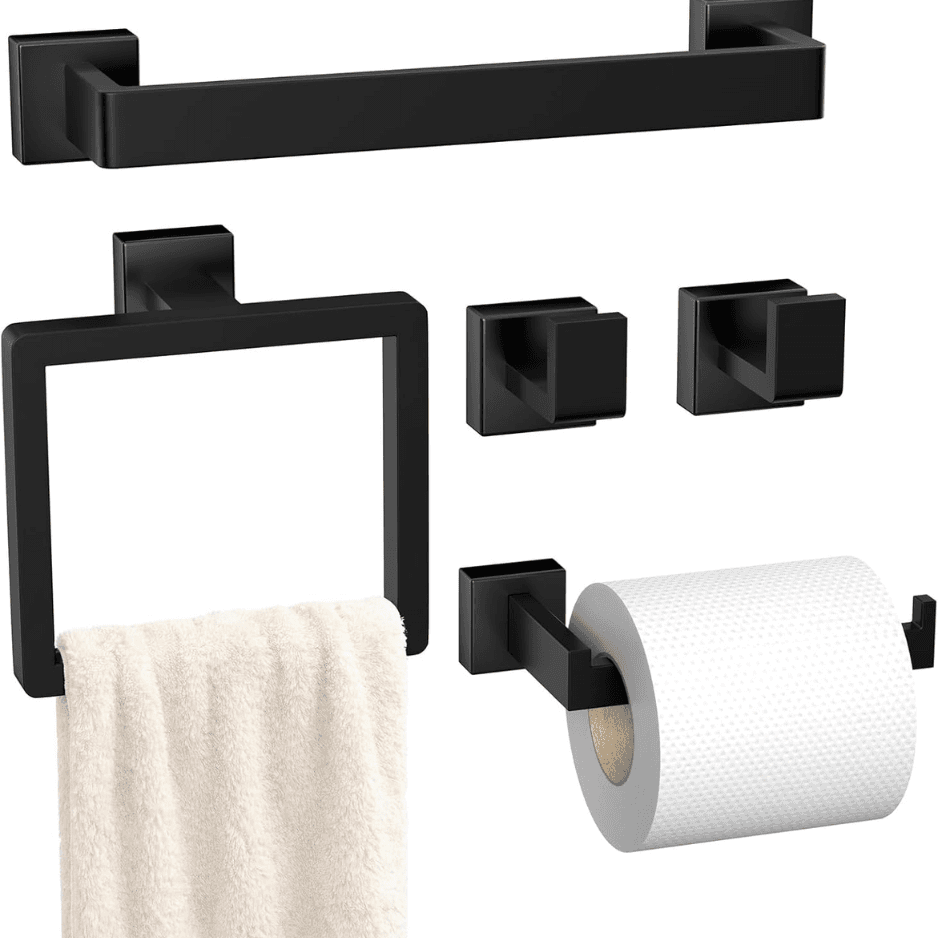 5-Piece Matte Black Bathroom Hardware Set