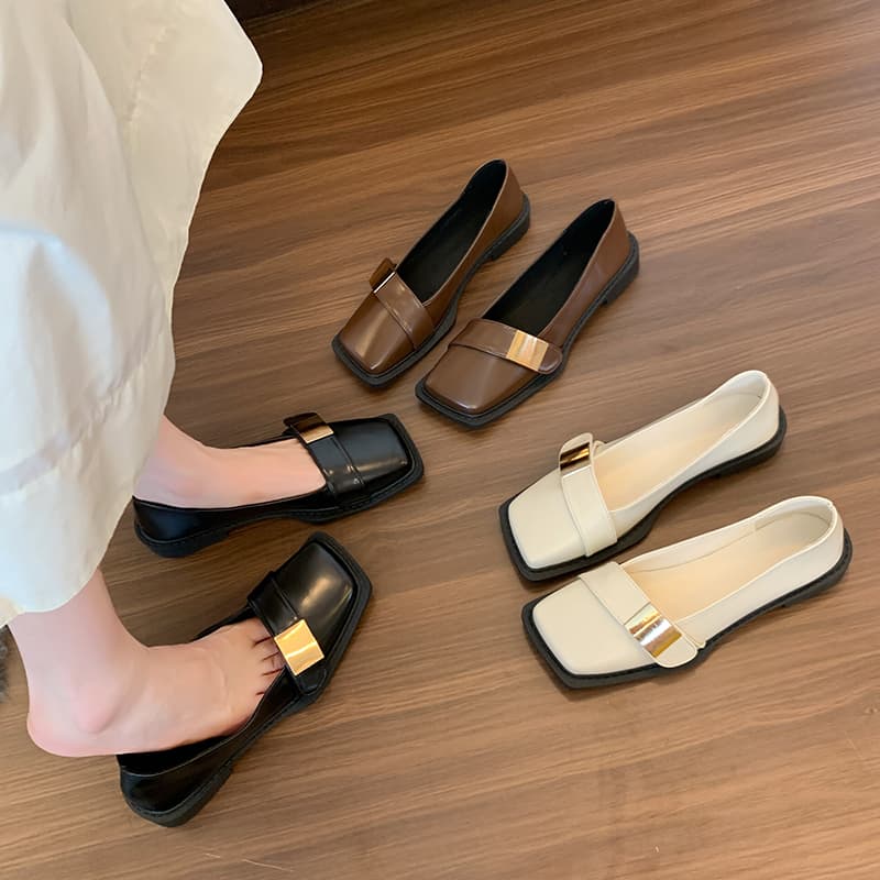 Gold Strap Square Toe Loafers