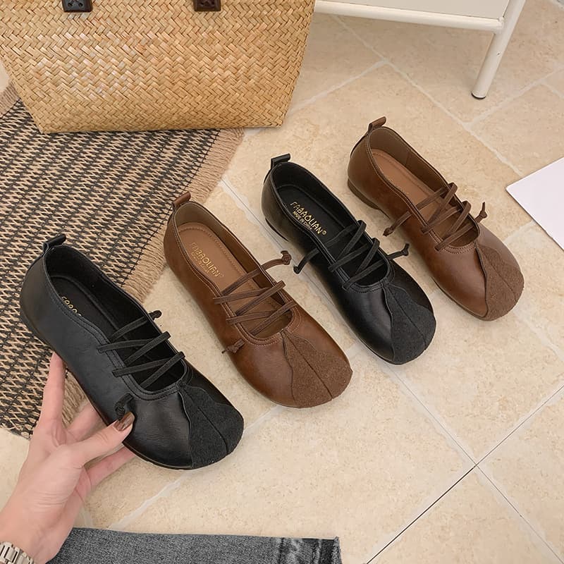 Retro French Cross-Strap Ballet Loafers