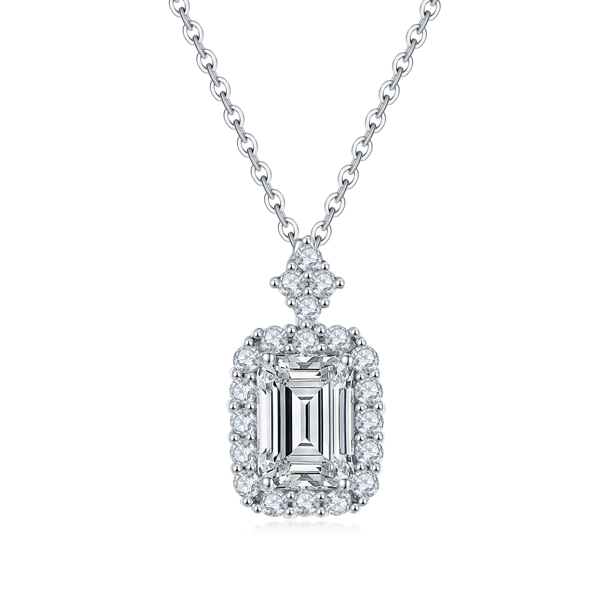 Moissanite Emerald Halo Necklace