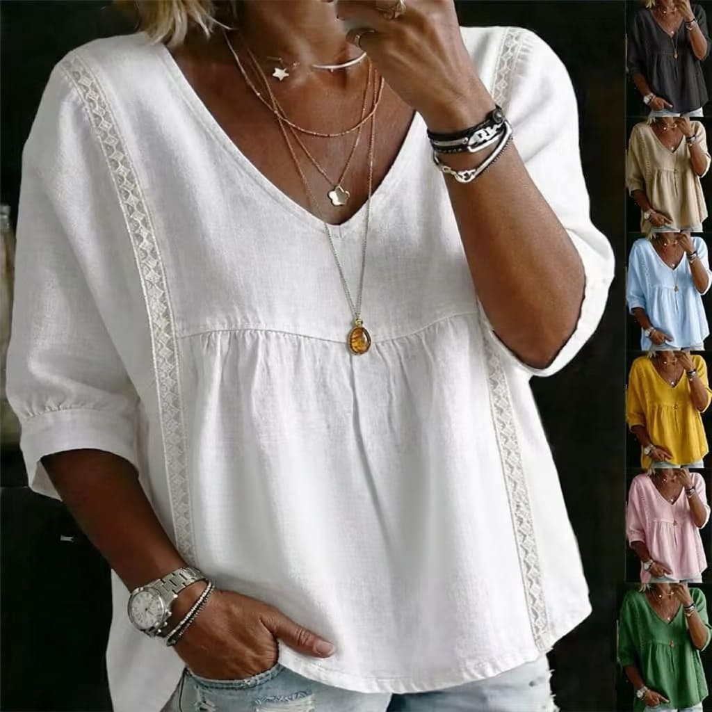 Lace V-Neck Pullover Blouse