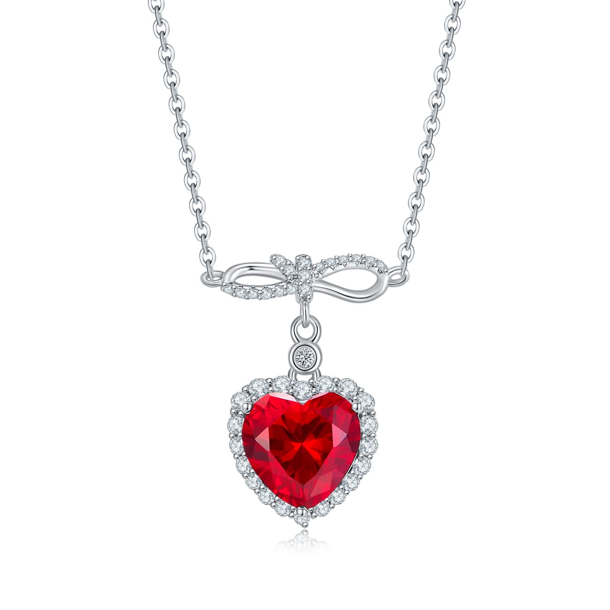 Ruby Bowknot Heart Necklace