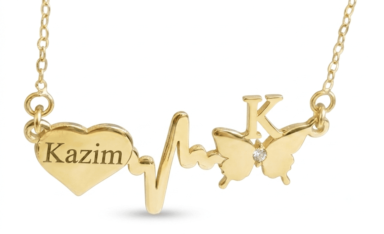 Custom Heartbeat Butterfly Name Necklace
