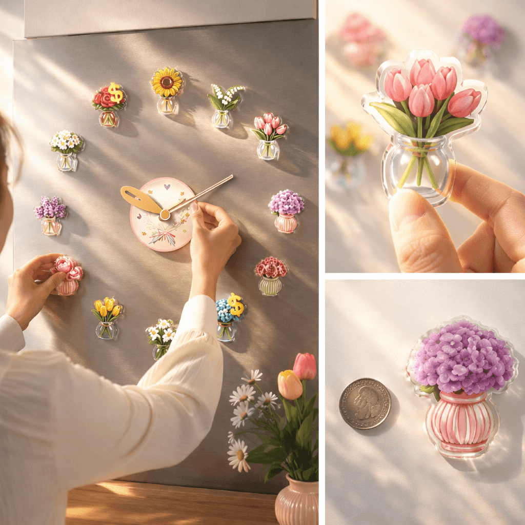 Flower Vase Magnetic Fridge Clock
