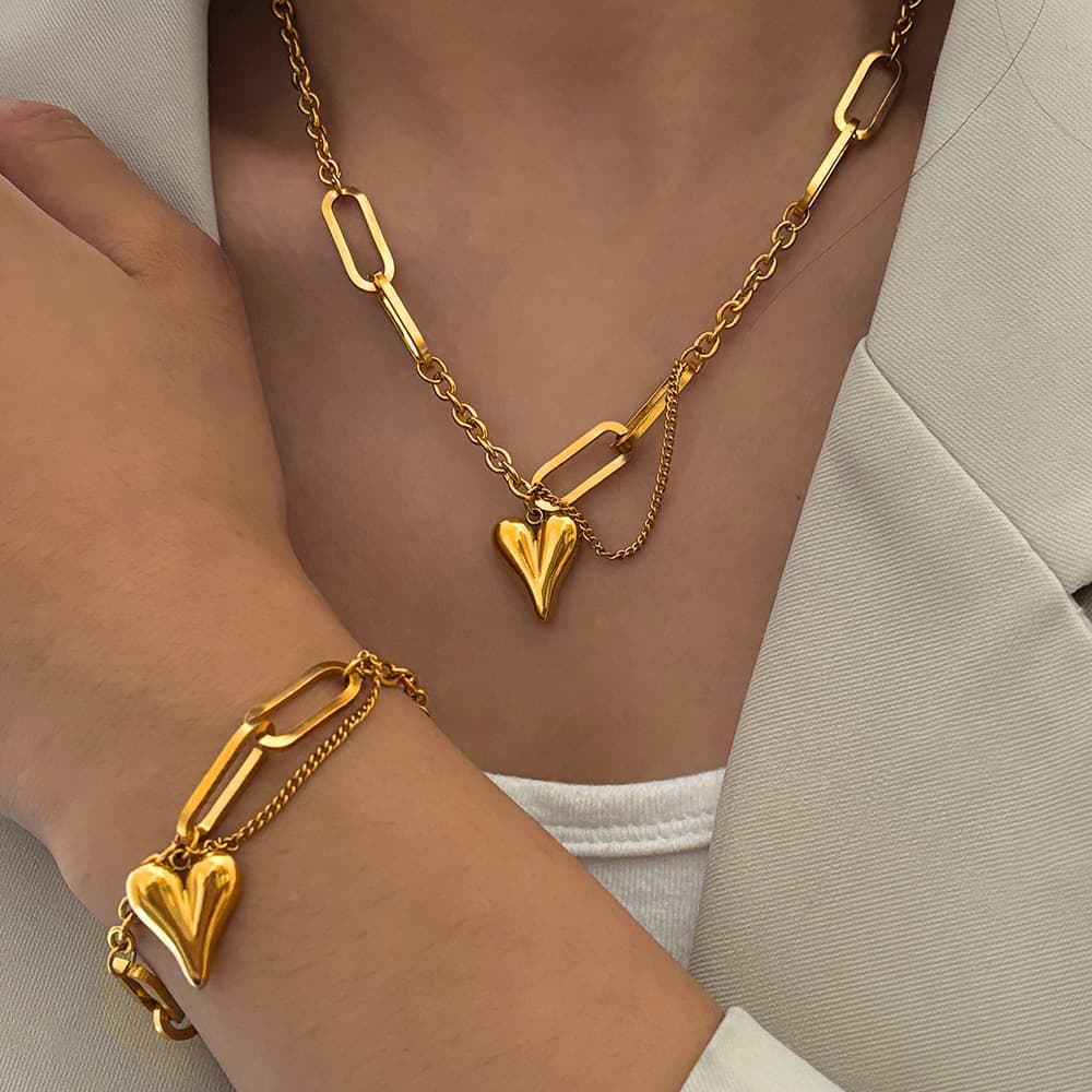 Paperclip Heart Pendant Jewelry Set