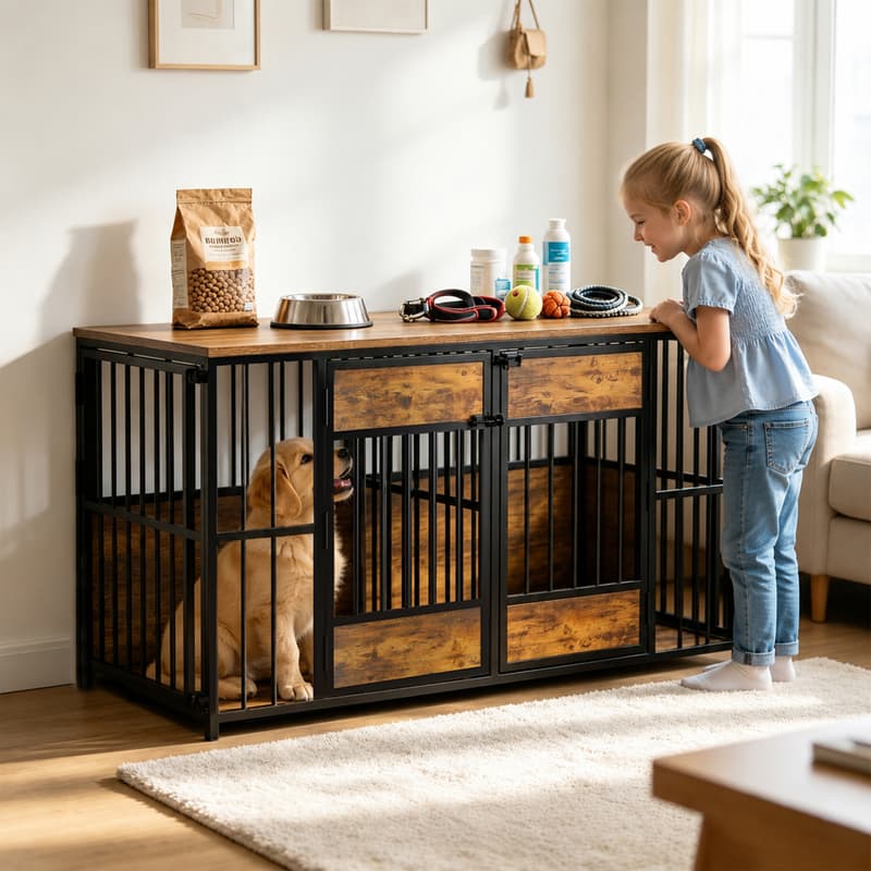 Wooden Dog Crate With Storage