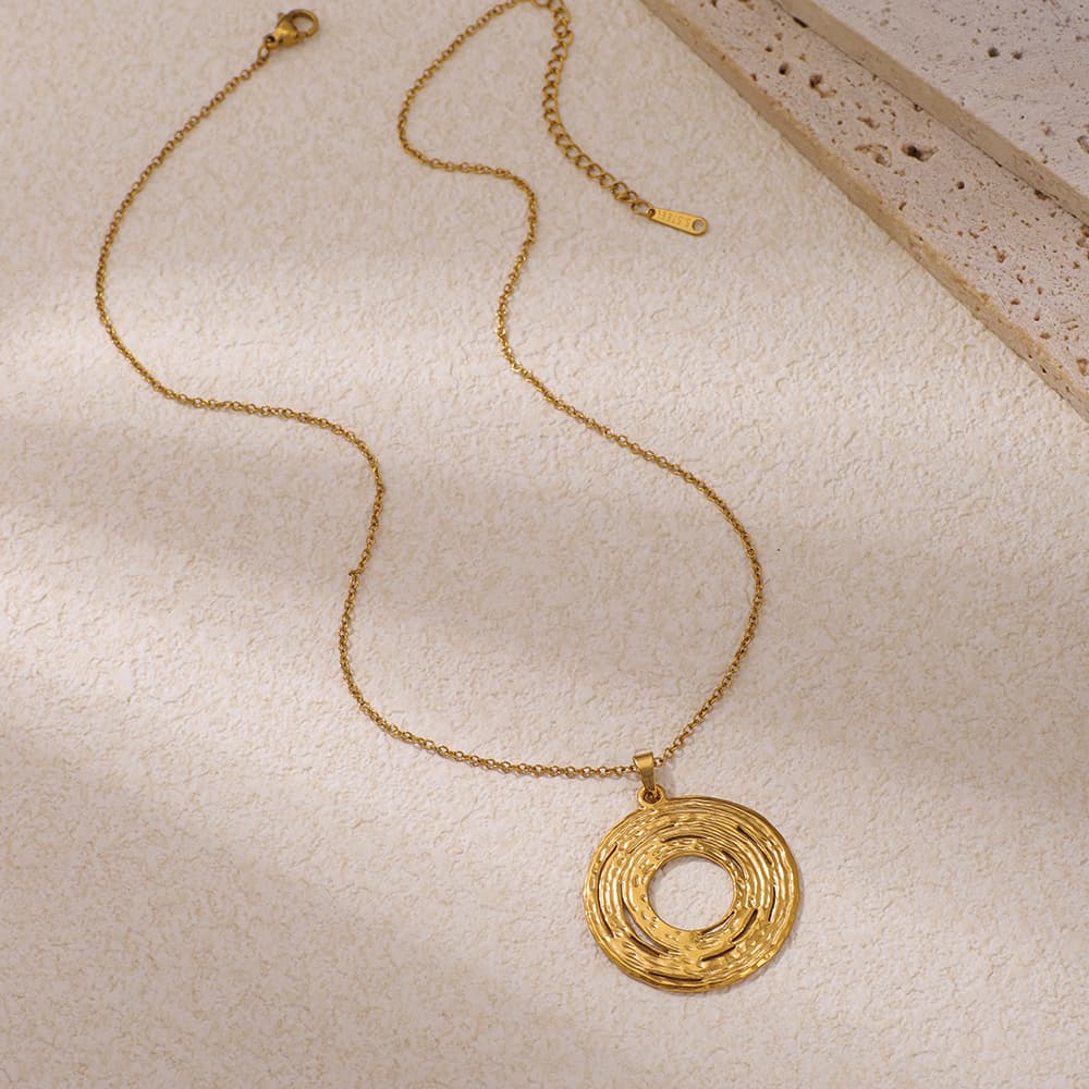 Stainless Steel Geometric Disc Pendant Necklace