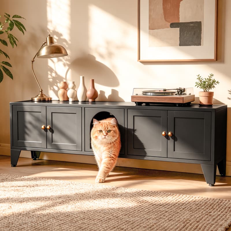 Modern Dual-Compartment Litter Enclosure
