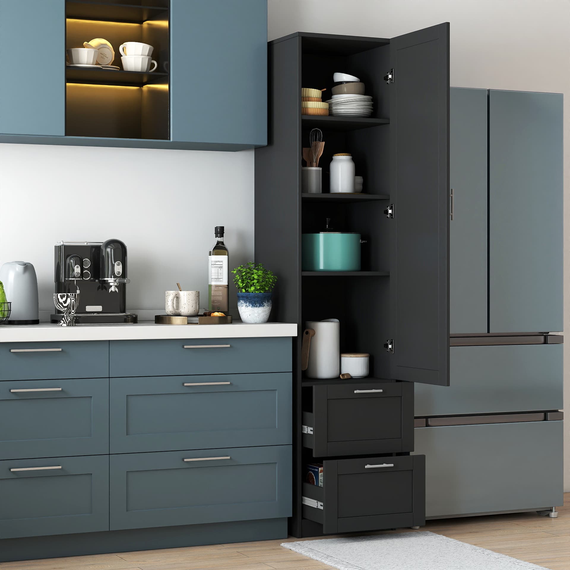 Tall Black Kitchen Pantry Cabinet