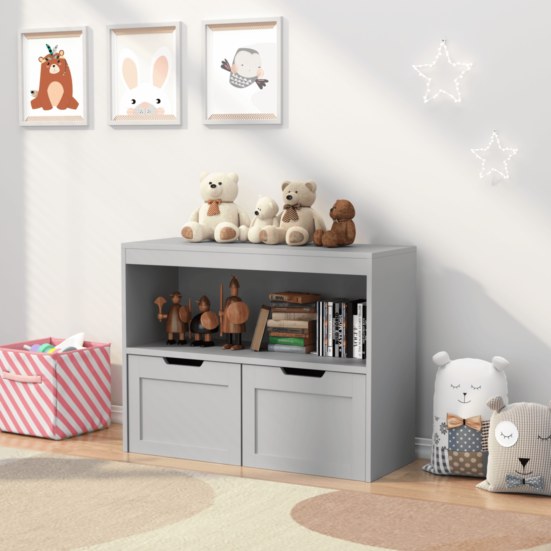 Gray Book and Toy Storage Cabinet