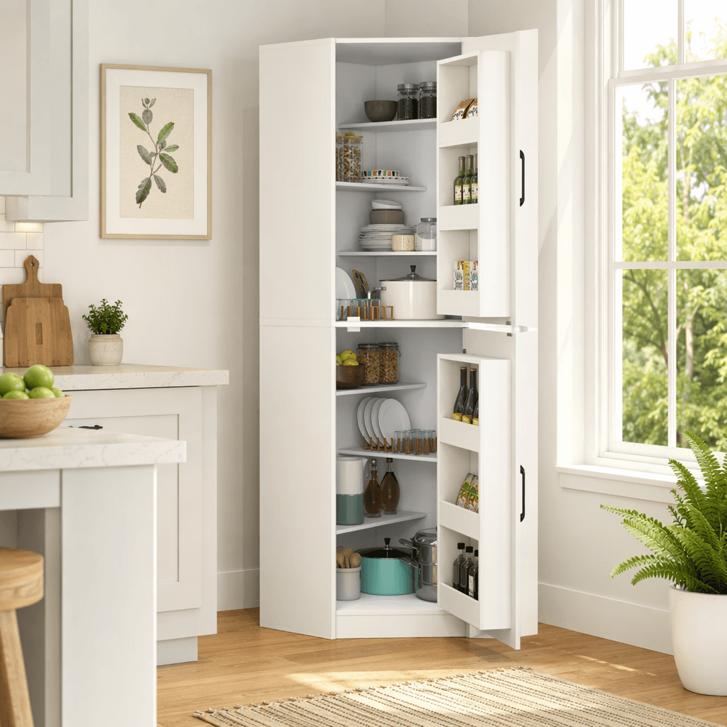 White Corner Kitchen Pantry Cabinet