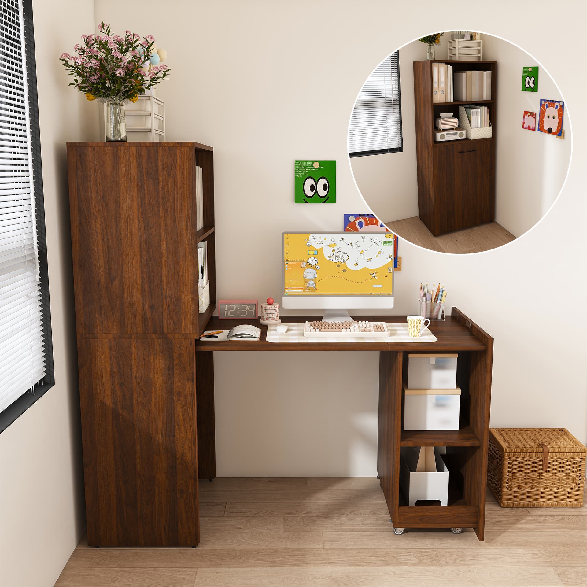 Foldable Desk With Storage Shelves