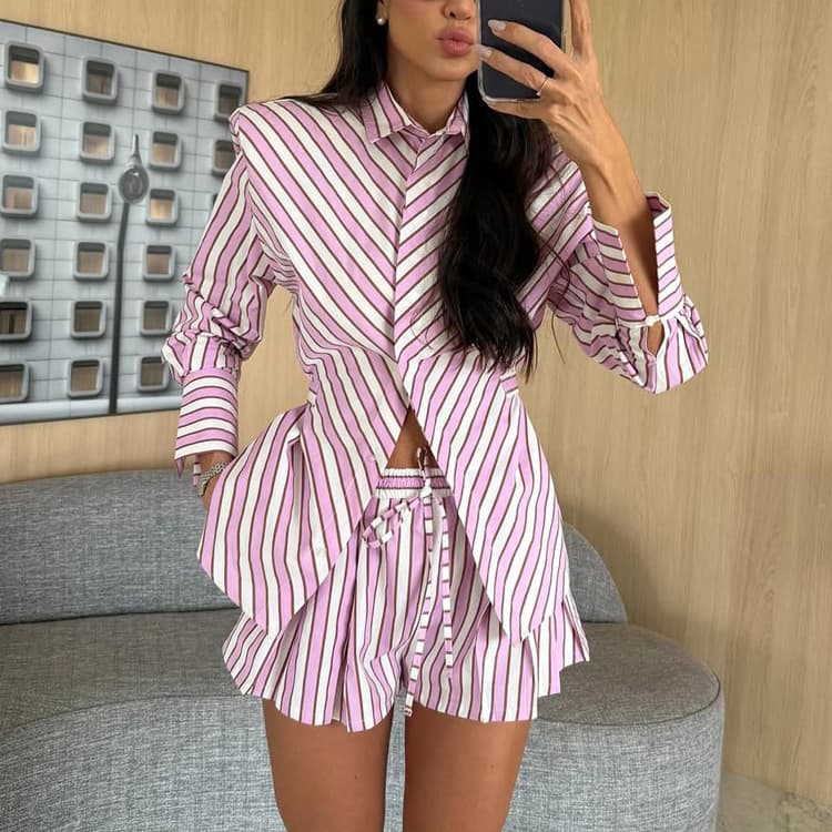 Diagonal Stripe Fitted Two-Piece Set